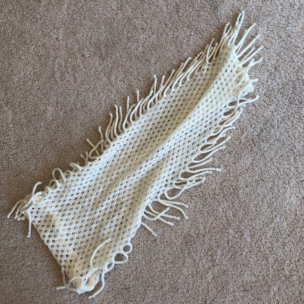 Soft White Knit with Fringe Scarf - Picture 2 of 6